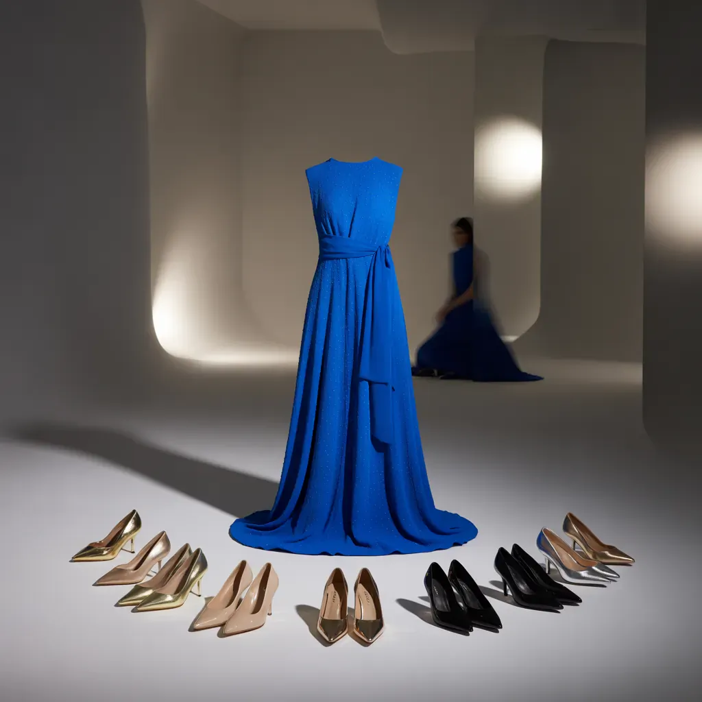 what color heels to wear with blue dress