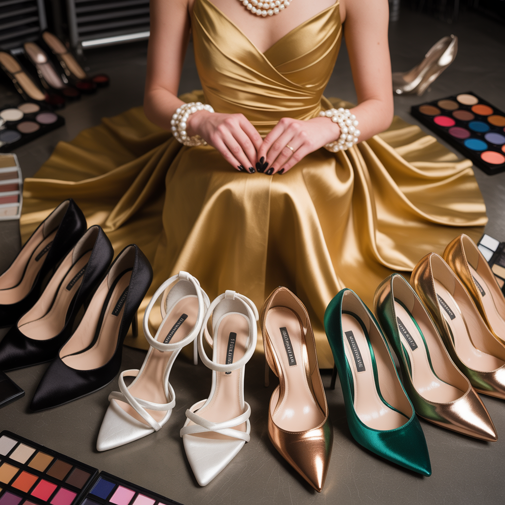 what color shoes go with a gold dress