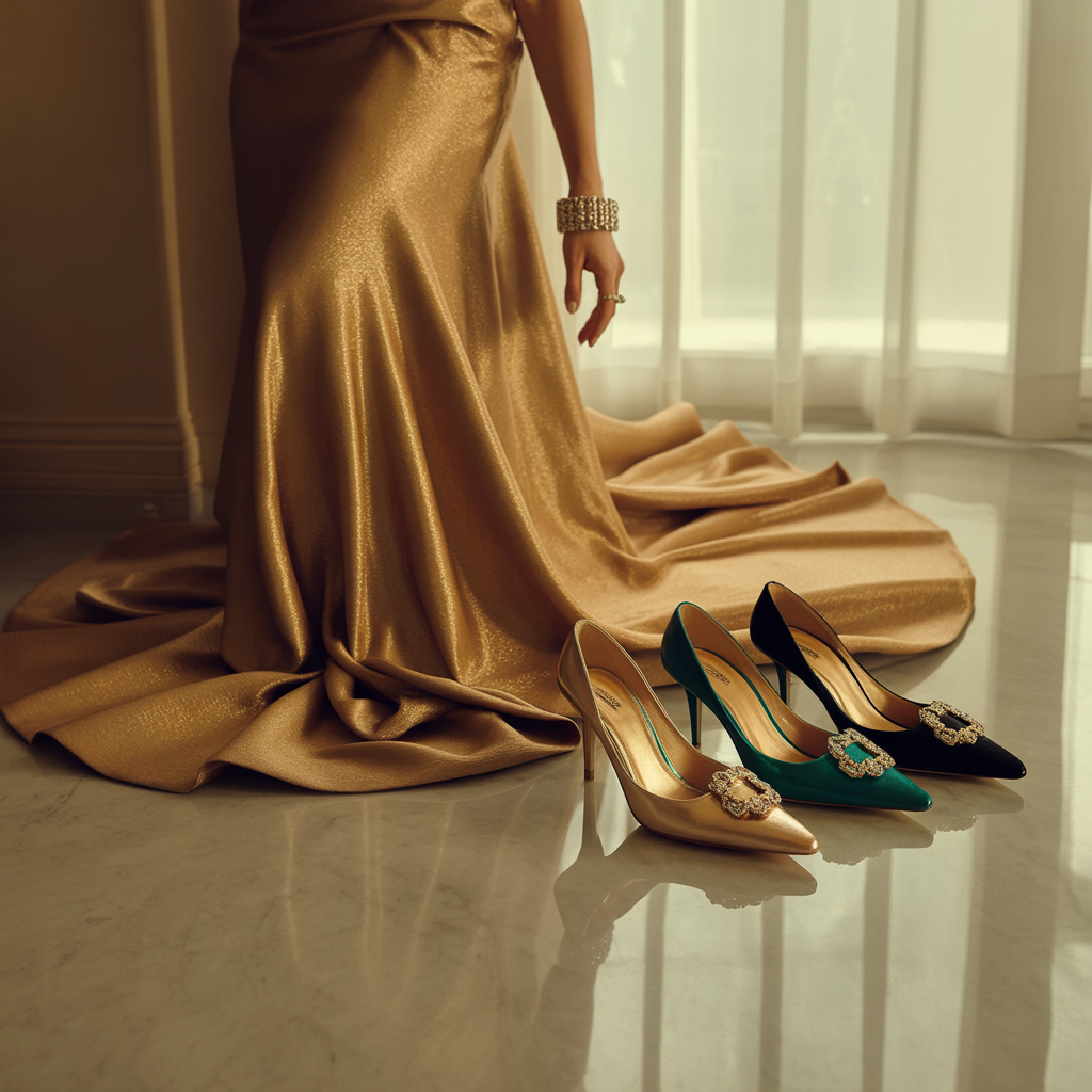 what color shoes go with a gold dress
