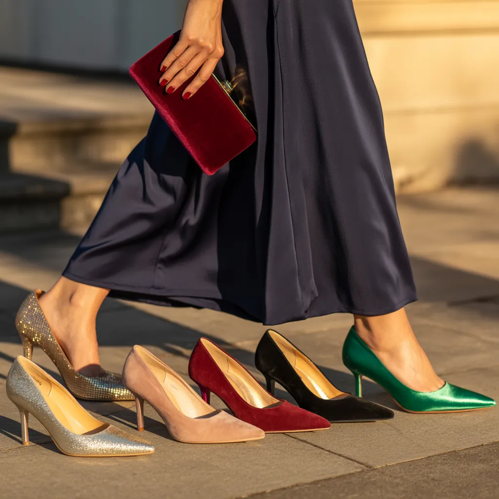 what color shoes go with a navy dress
