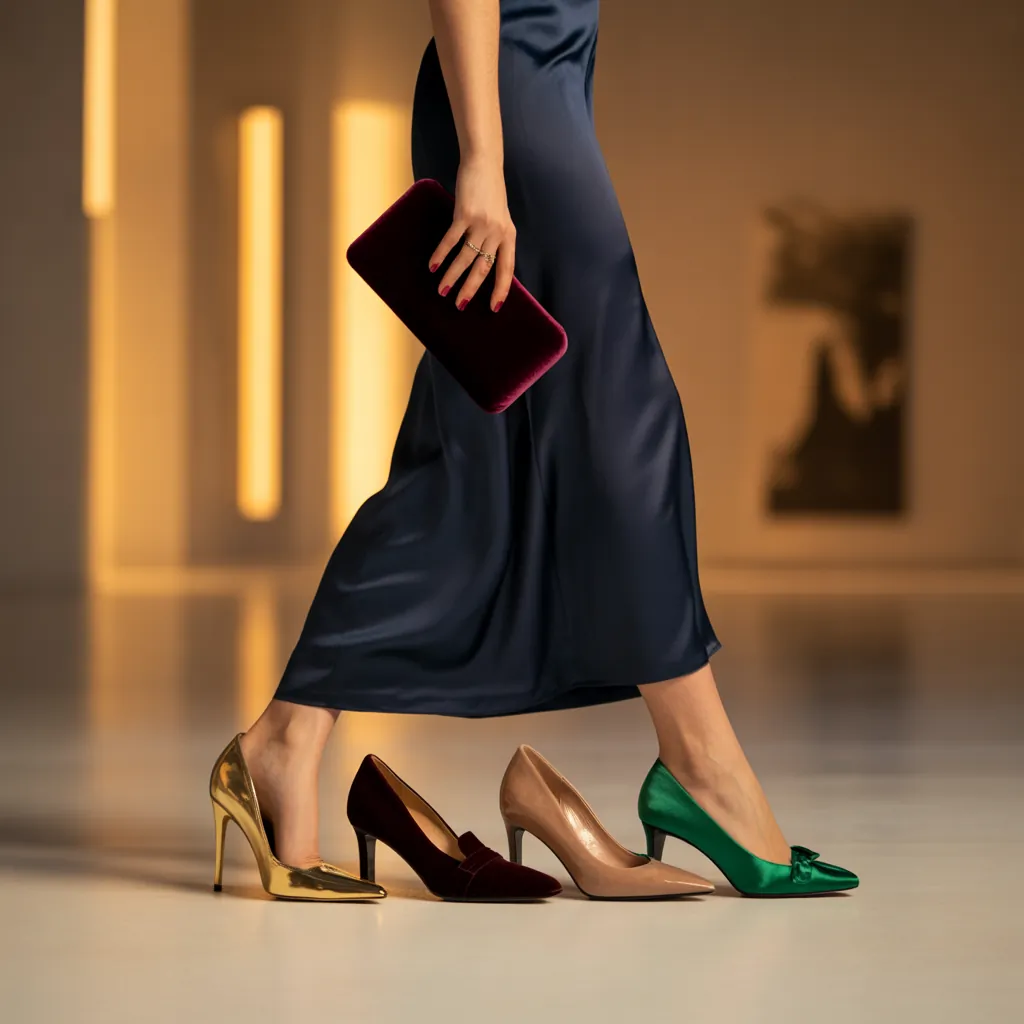 what color shoes go with a navy dress