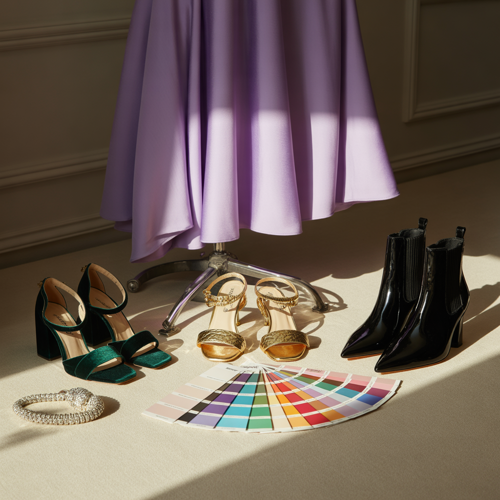 what color shoes go with a purple dress