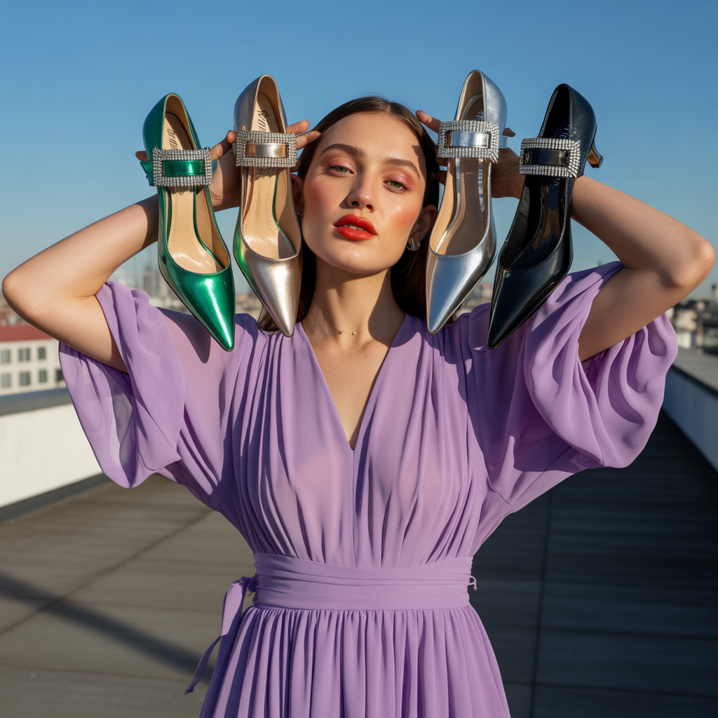 what color shoes go with a purple dress