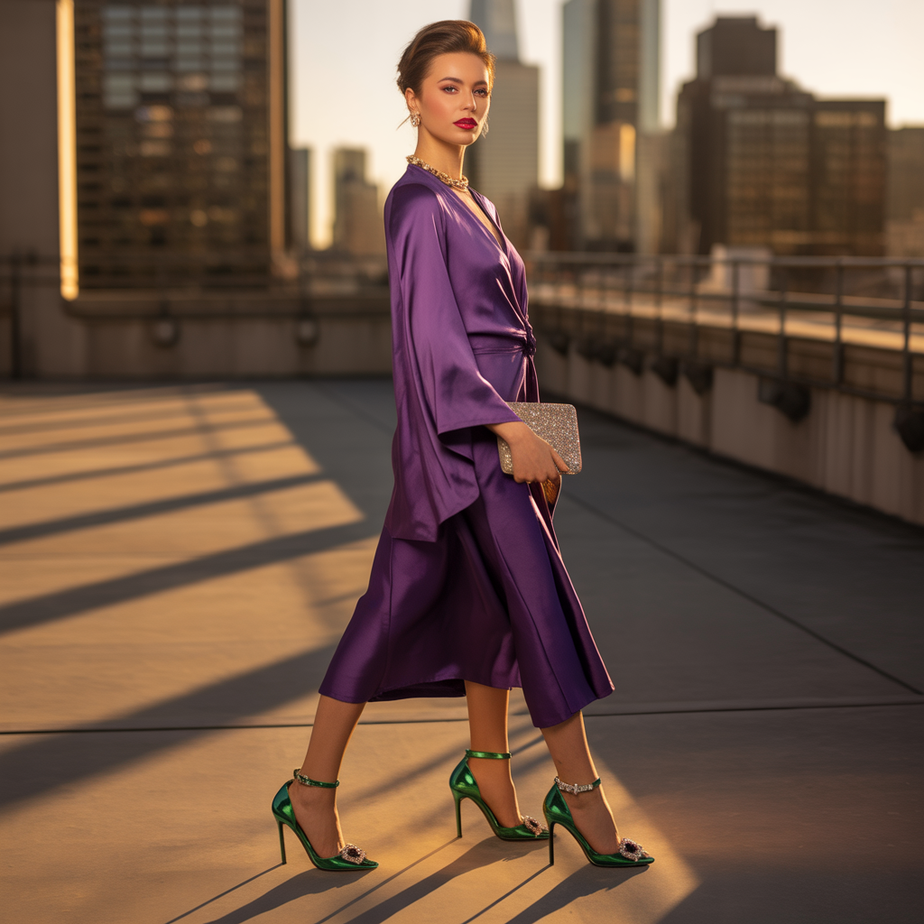 what color shoes go with a purple dress