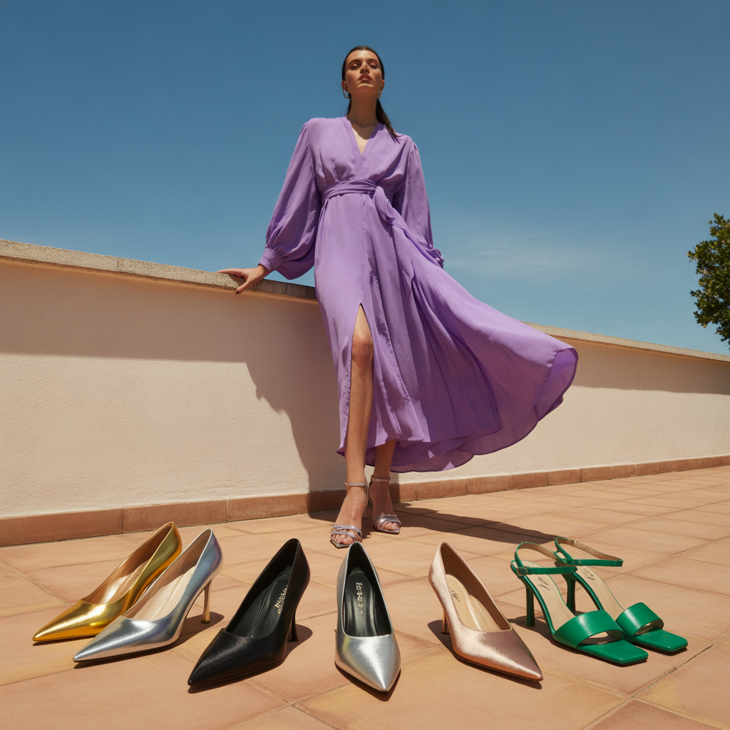 what color shoes go with a purple dress