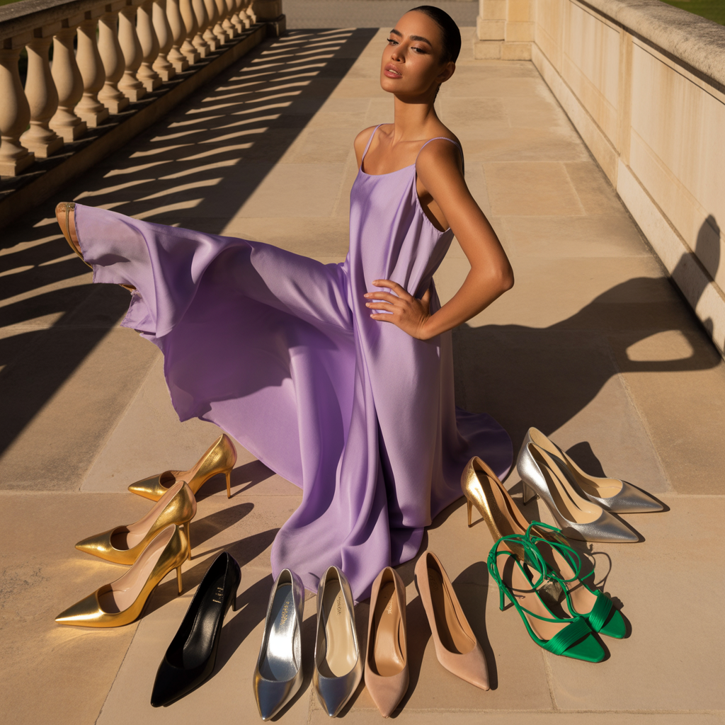 what color shoes go with a purple dress