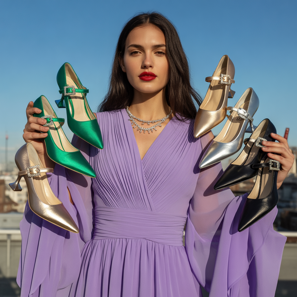 what color shoes go with a purple dress