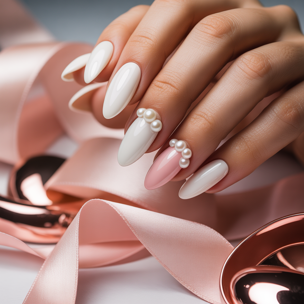 white and pink nails
