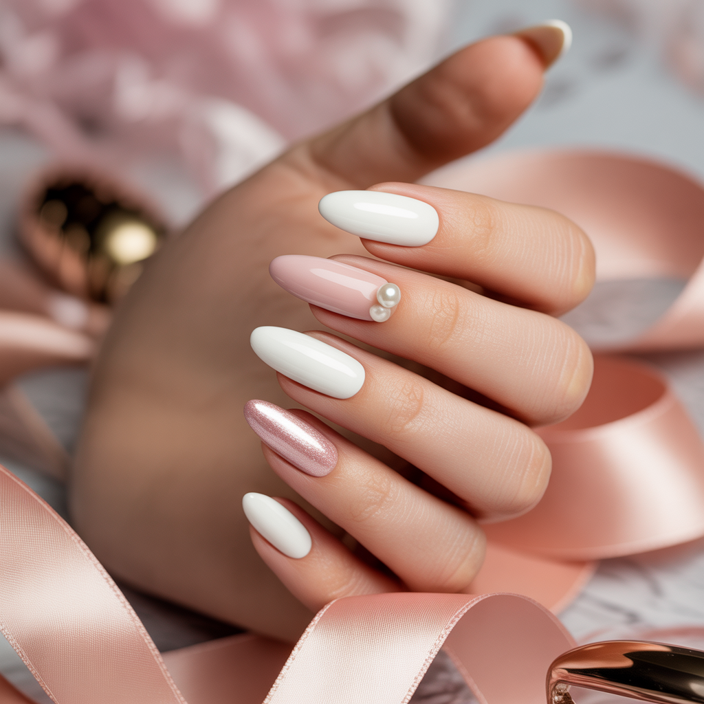 white and pink nails