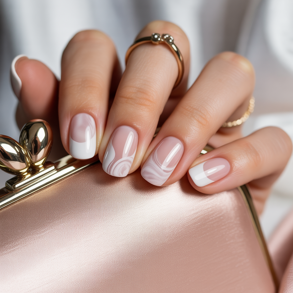 white and pink nails
