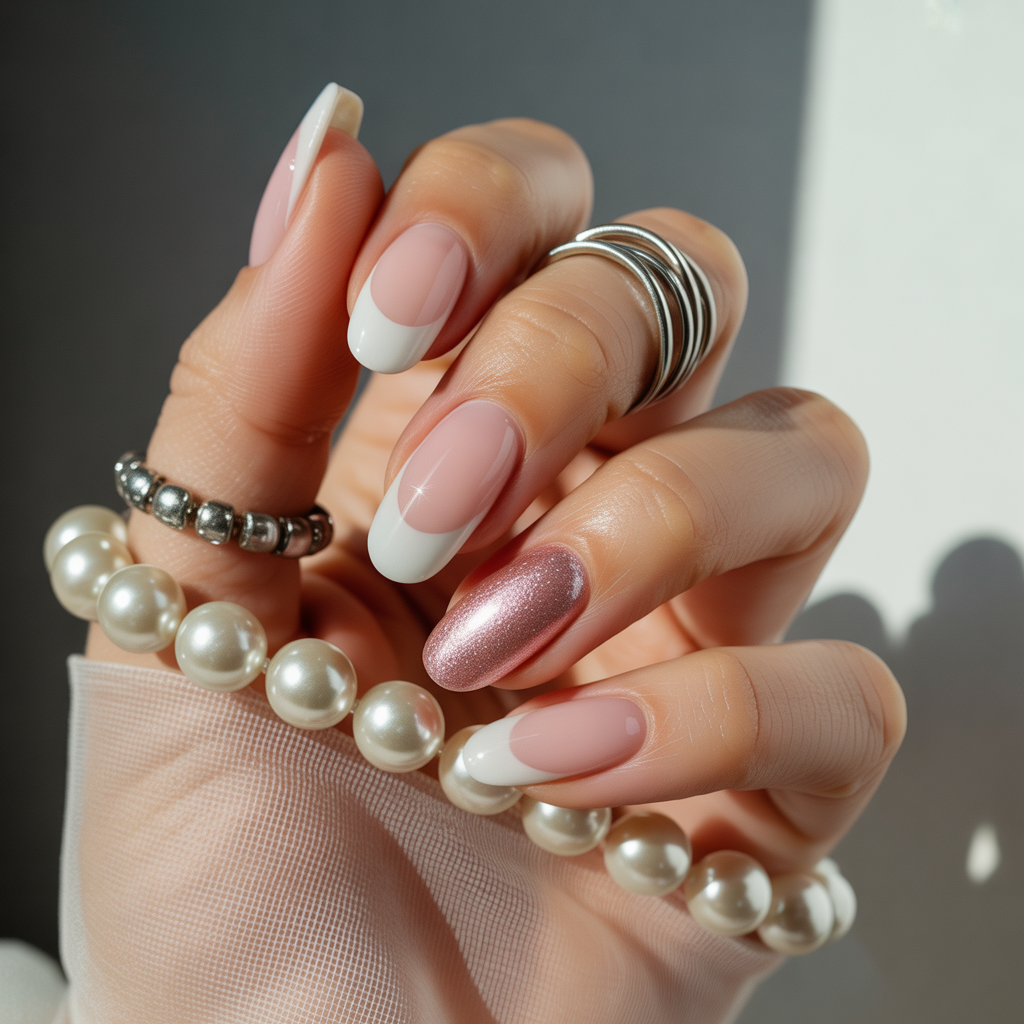 white and pink nails