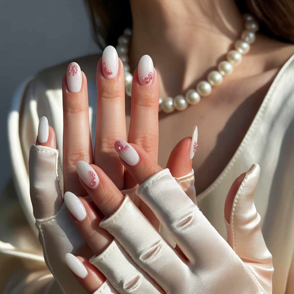 white and pink nails