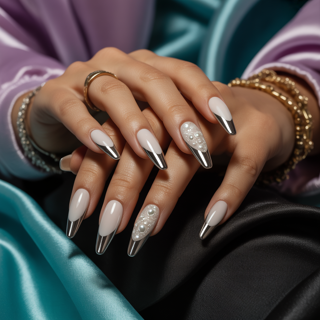 white and silver nails