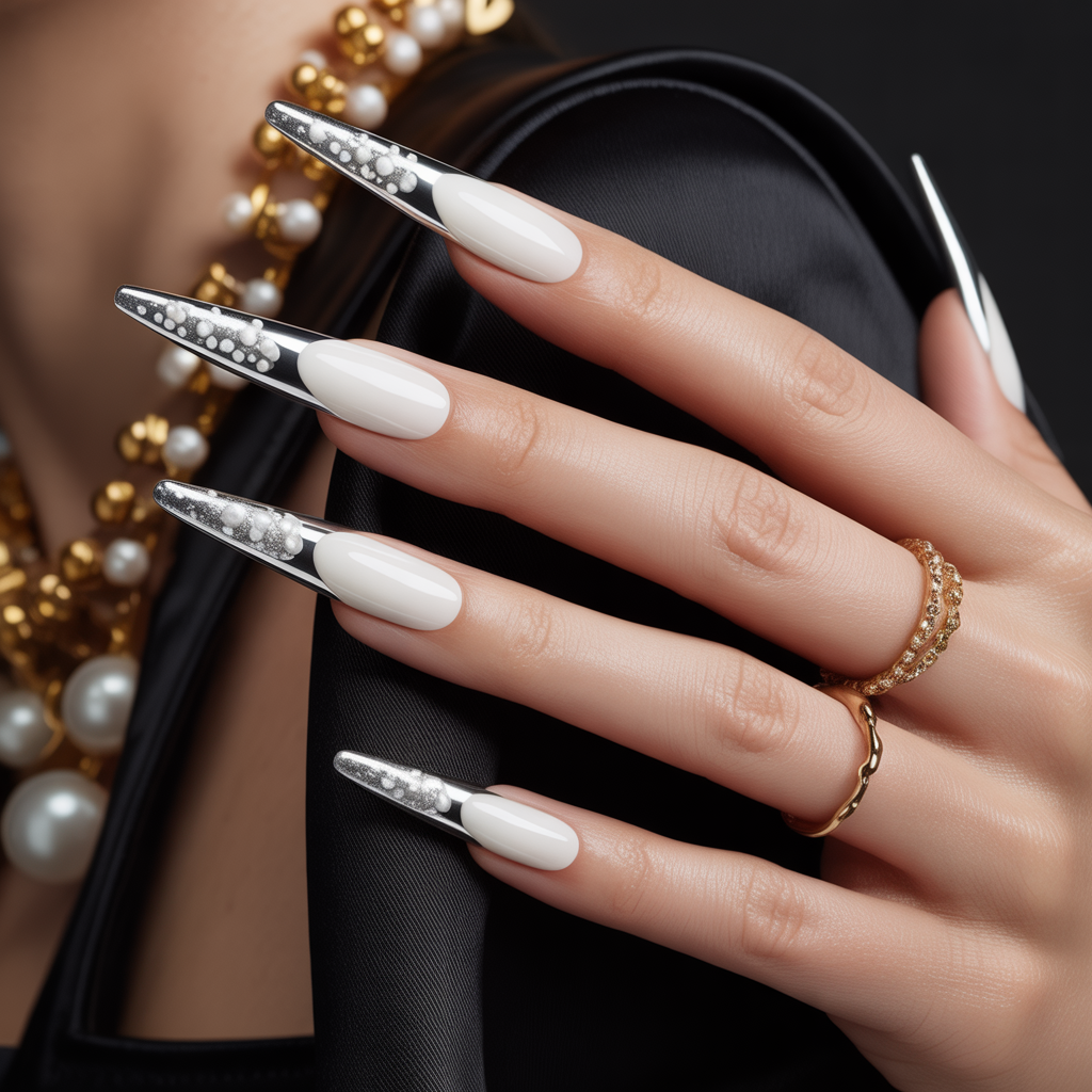 white and silver nails