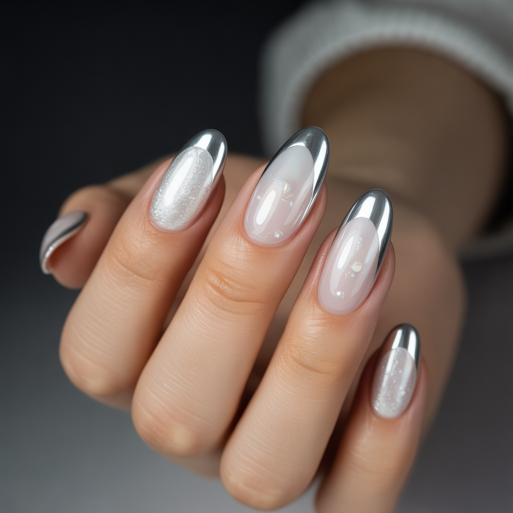 white and silver nails