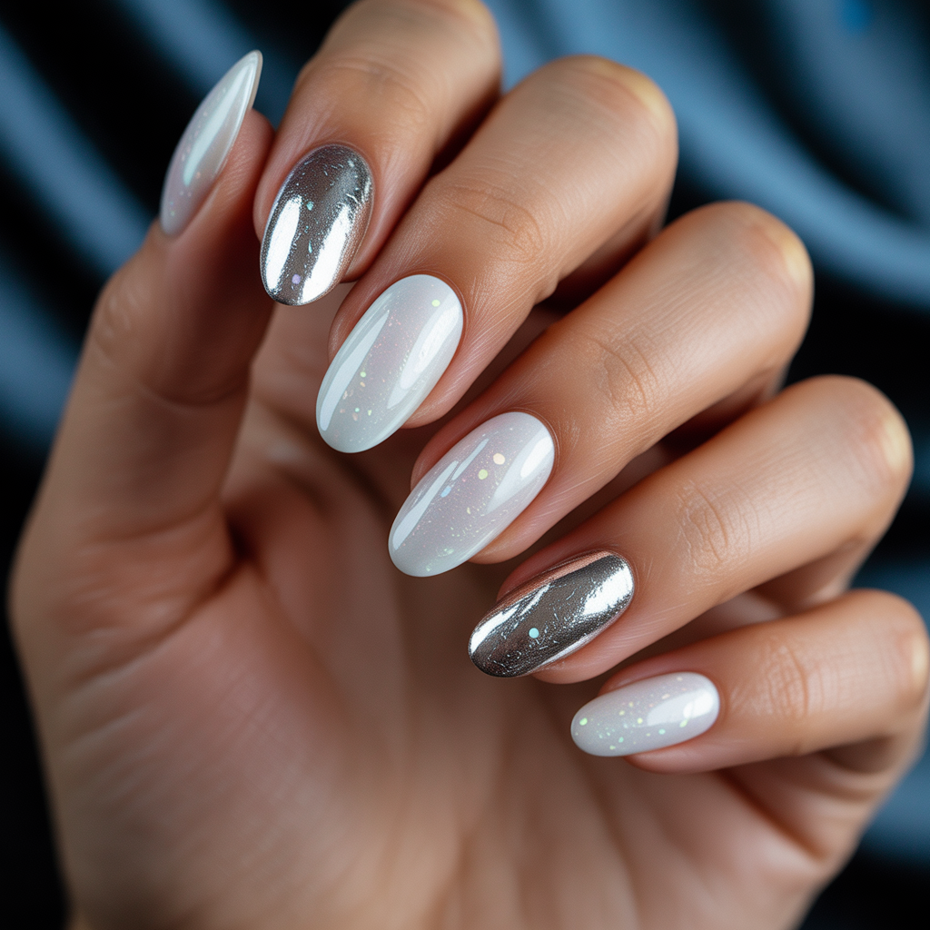 white and silver nails