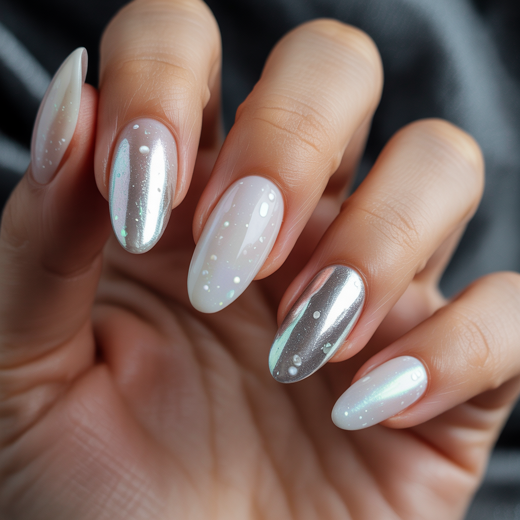 white and silver nails