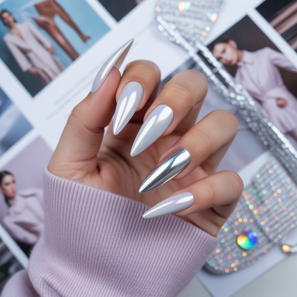white and silver nails