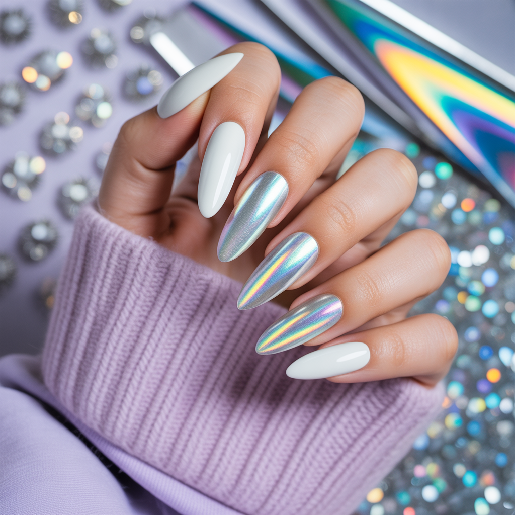 white and silver nails