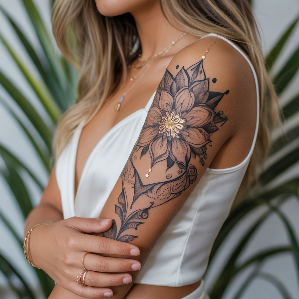 women arm sleeve tattoo