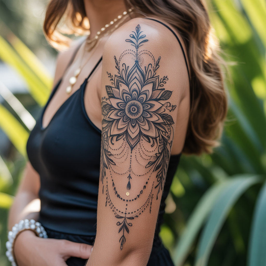 women arm sleeve tattoo