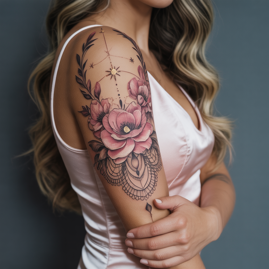 women arm sleeve tattoo