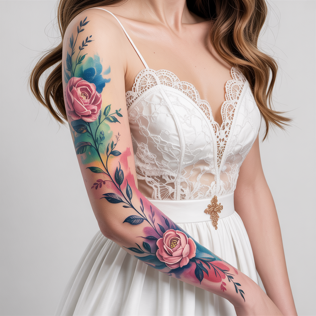 women arm sleeve tattoo