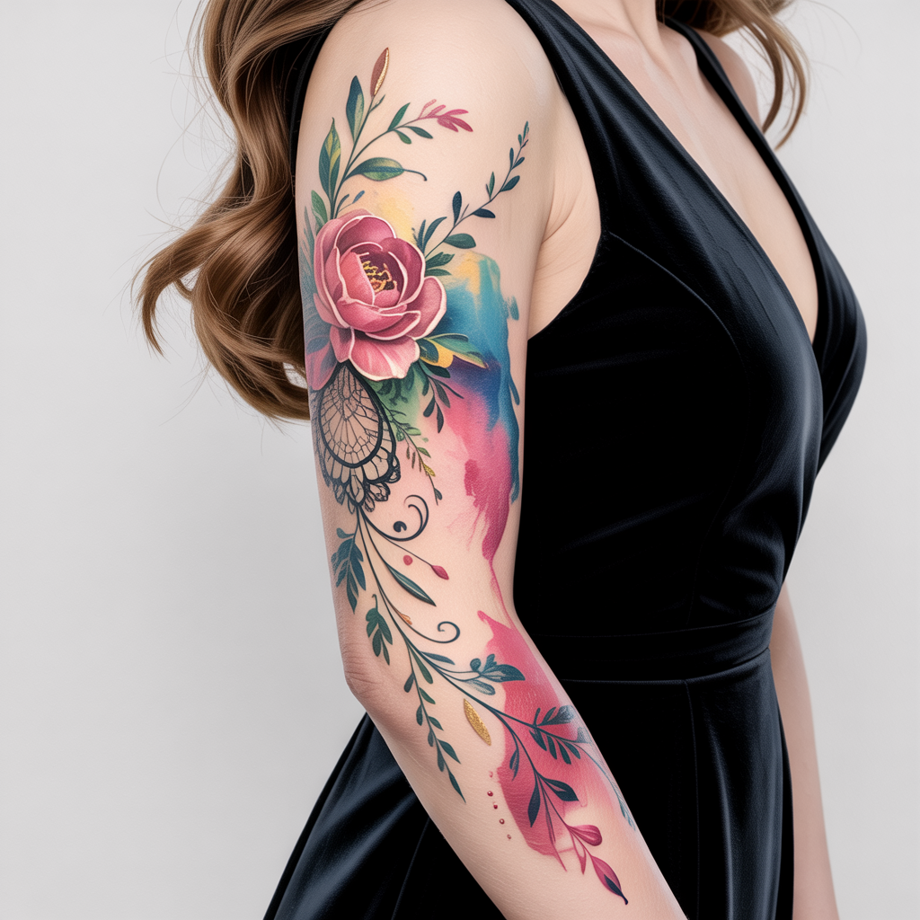 women arm sleeve tattoo