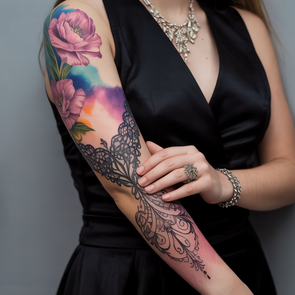 women arm sleeve tattoo